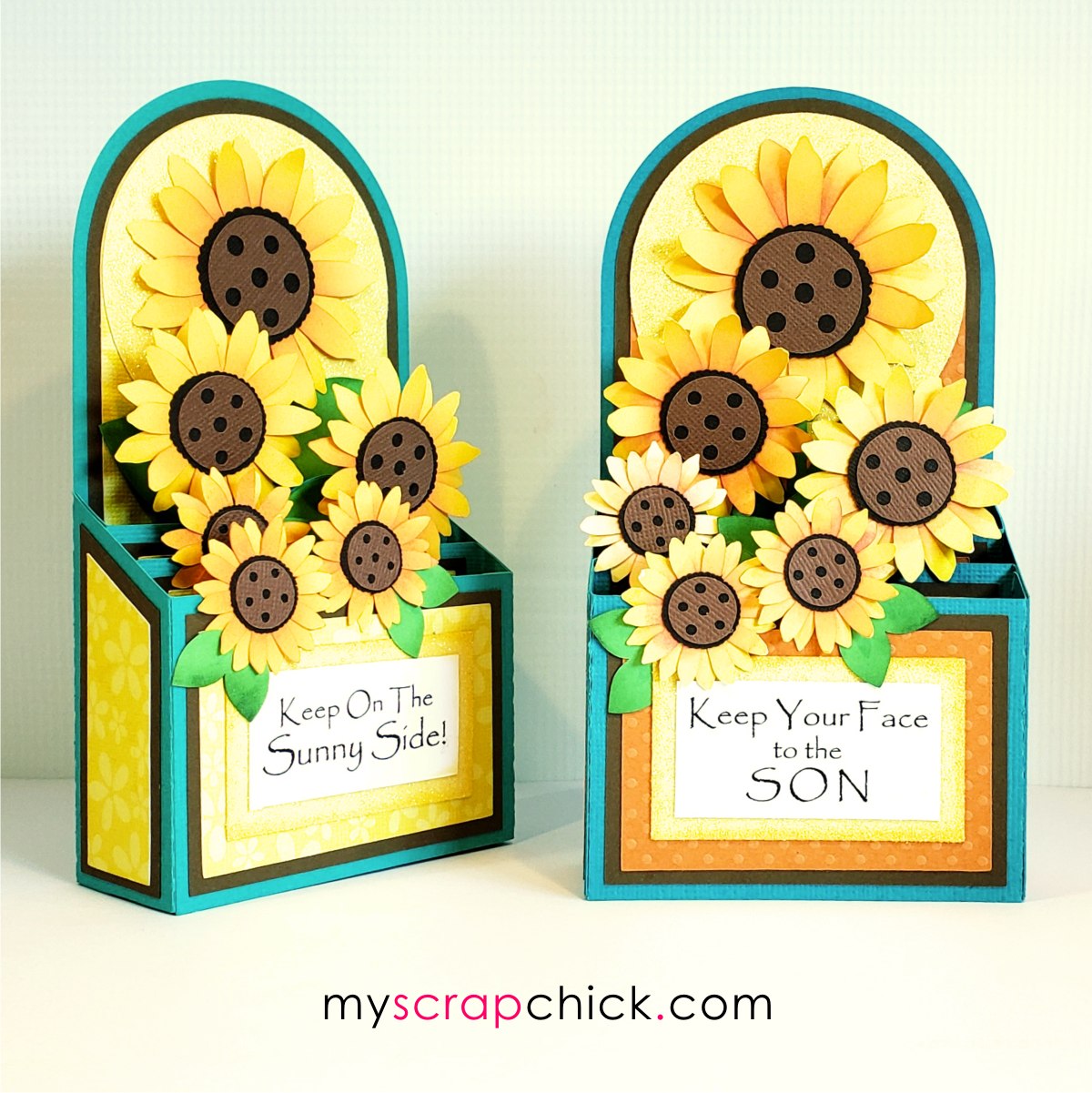 Pretty paper sunflowers in a box card.