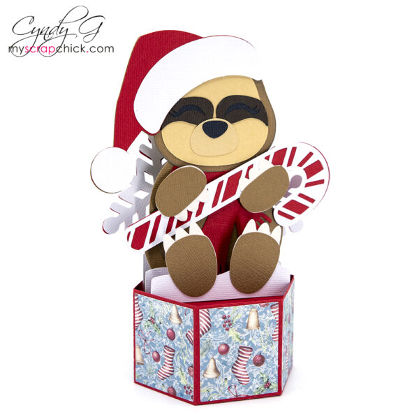 Sloth holding candy cane 3d card