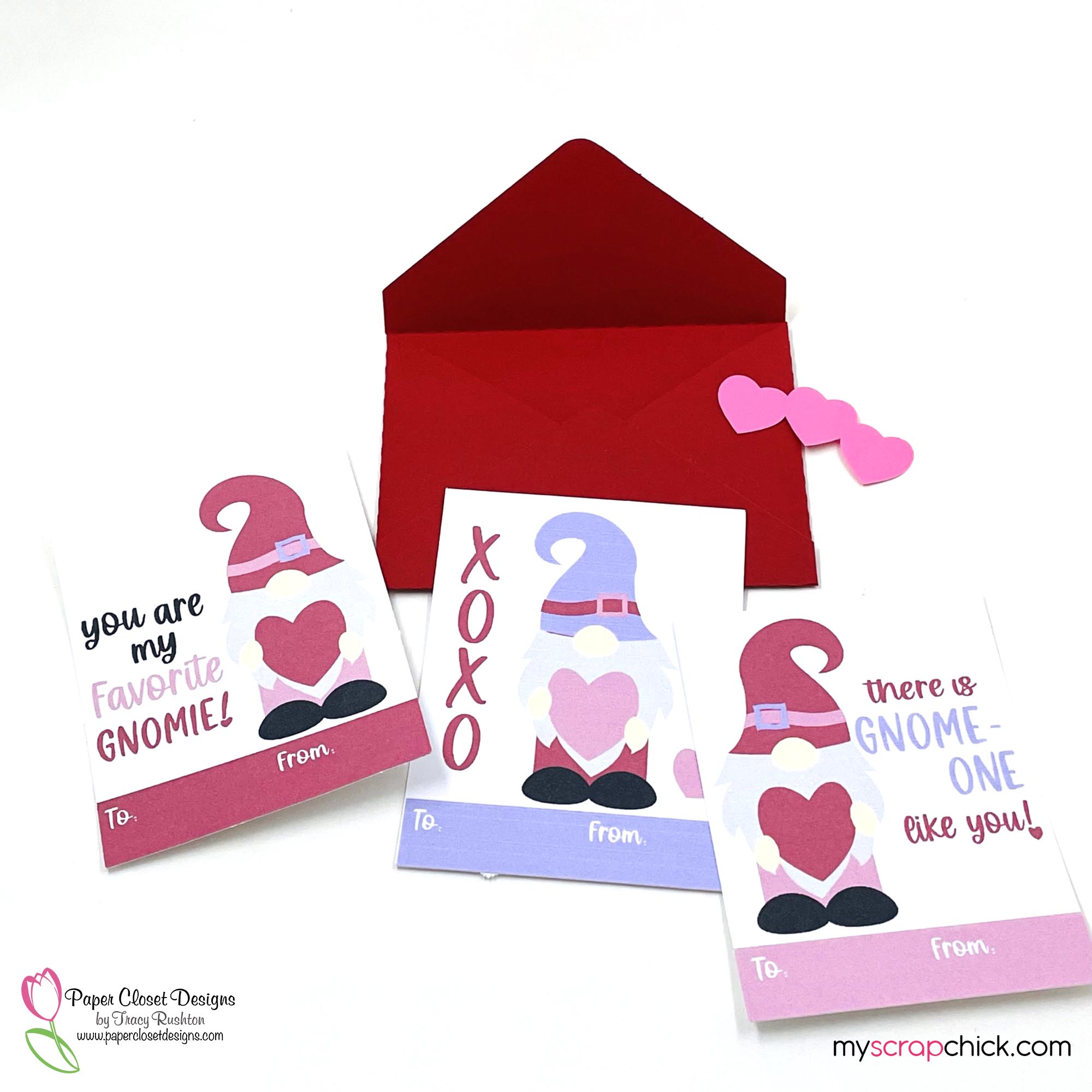 Valentine Gnome Printable Cards with Envelope Open