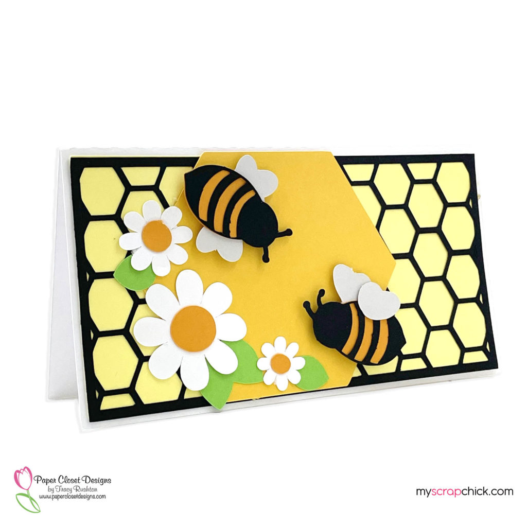 Bee and Honeycomb Slimline Card svg cutting file.