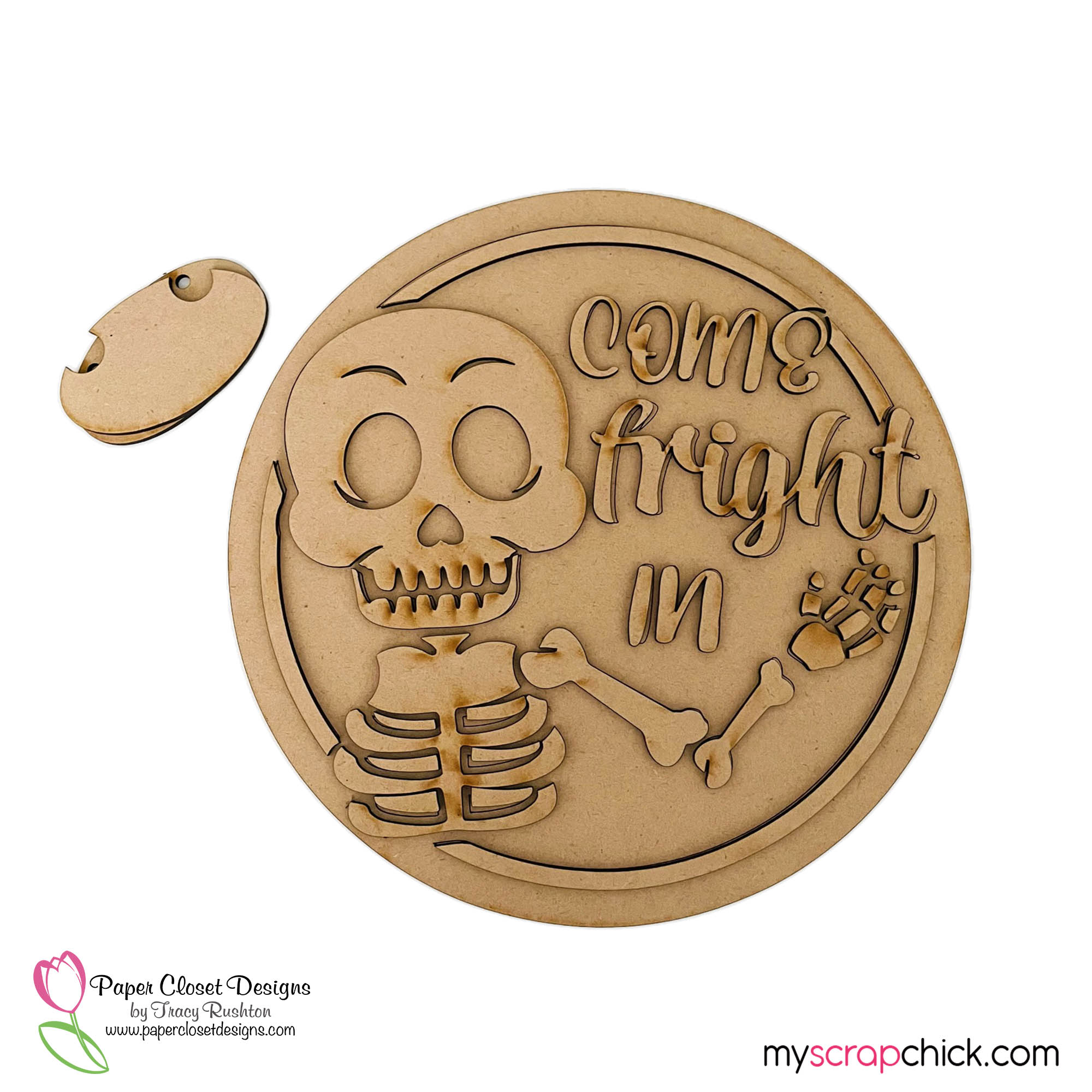 Come Fright In Skeleton Round Sign