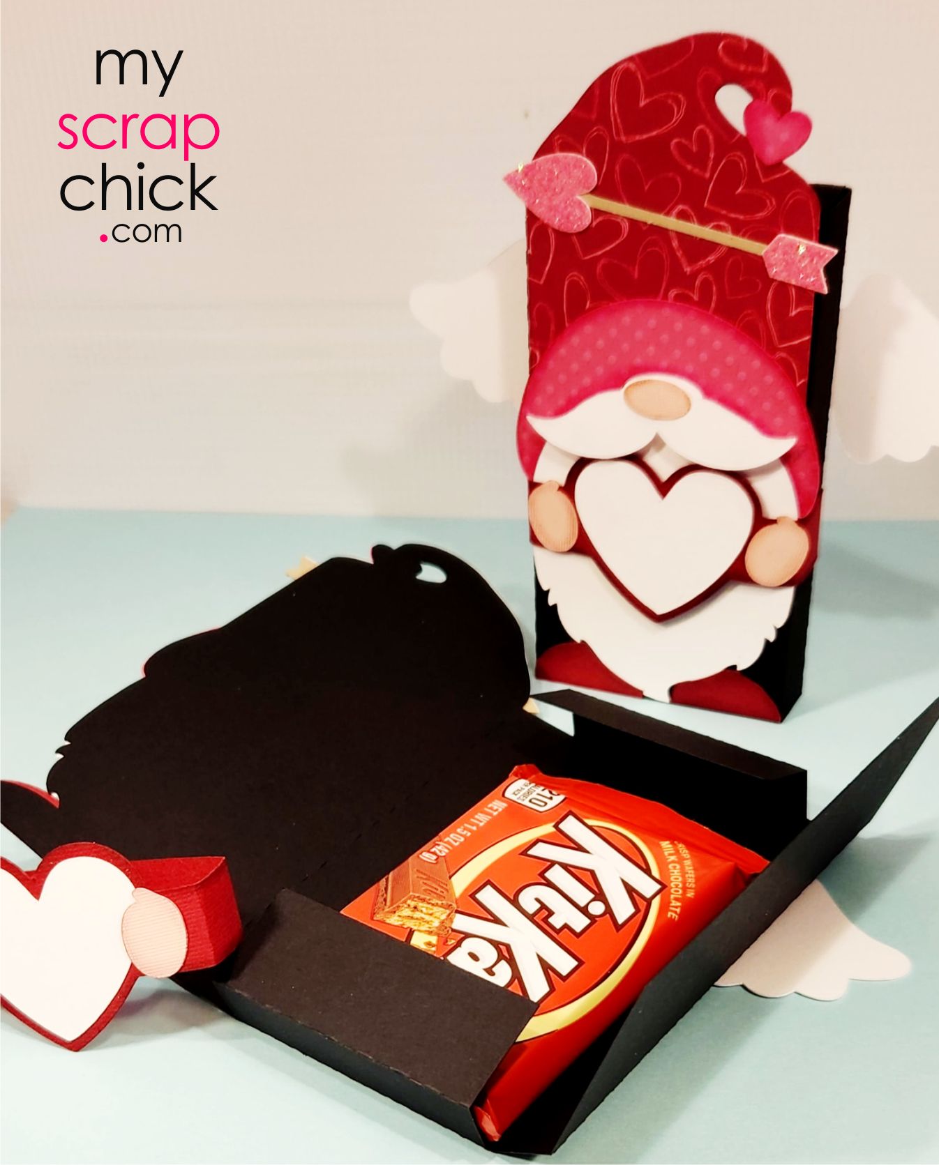 Cupid Gnome Sweet Candy Bar Wrap 3D SVG showing open with candy bar inside